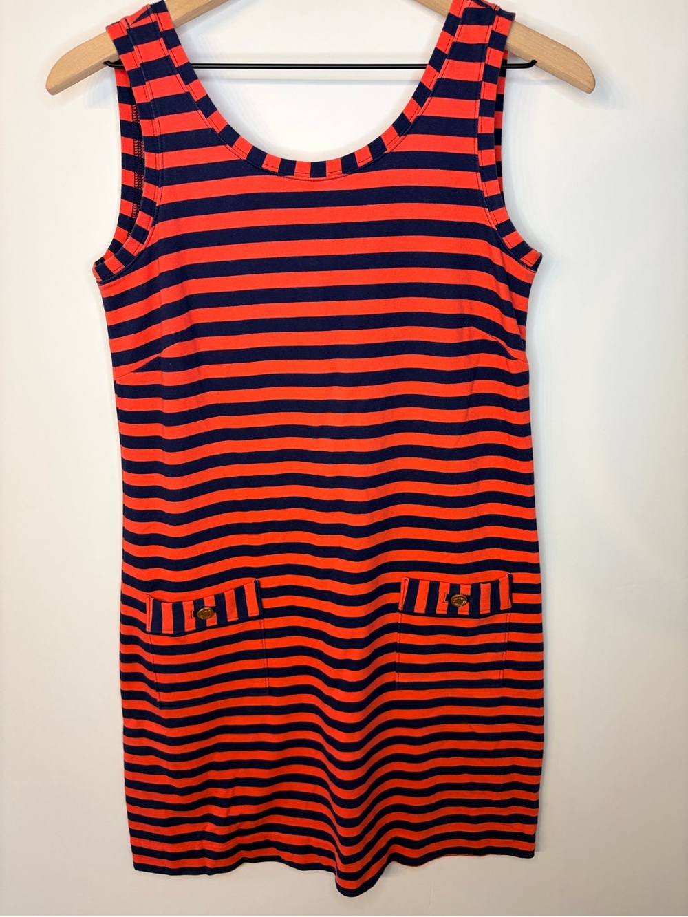 Lilly Pulitzer Women’s Striped Knit Shift Dress in Coral and Navy Blue, Small